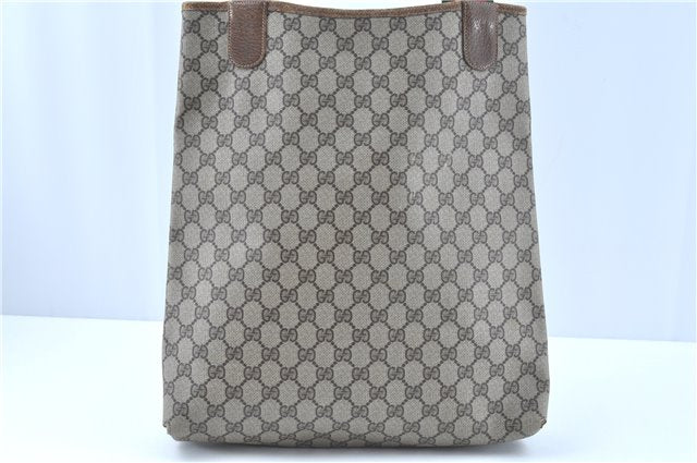 Authentic GUCCI Web Sherry Line Shoulder Tote Bag GG PVC Leather Brown H9369