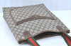 Authentic GUCCI Web Sherry Line Shoulder Tote Bag GG PVC Leather Brown H9369