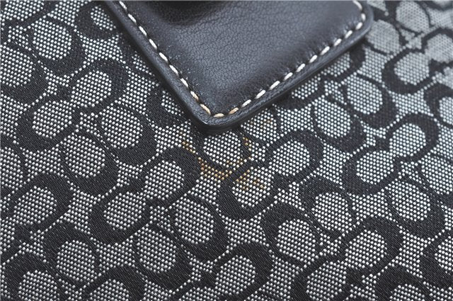 Authentic COACH Mini Signature Shoulder Tote Bag Canvas Leather 6383 Black H9373