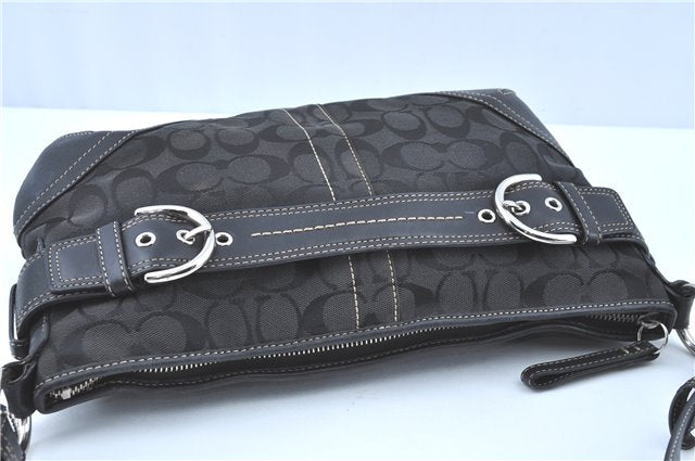 Authentic COACH Signature Shoulder Cross Bag Canvas Leather F07077 Black H9374