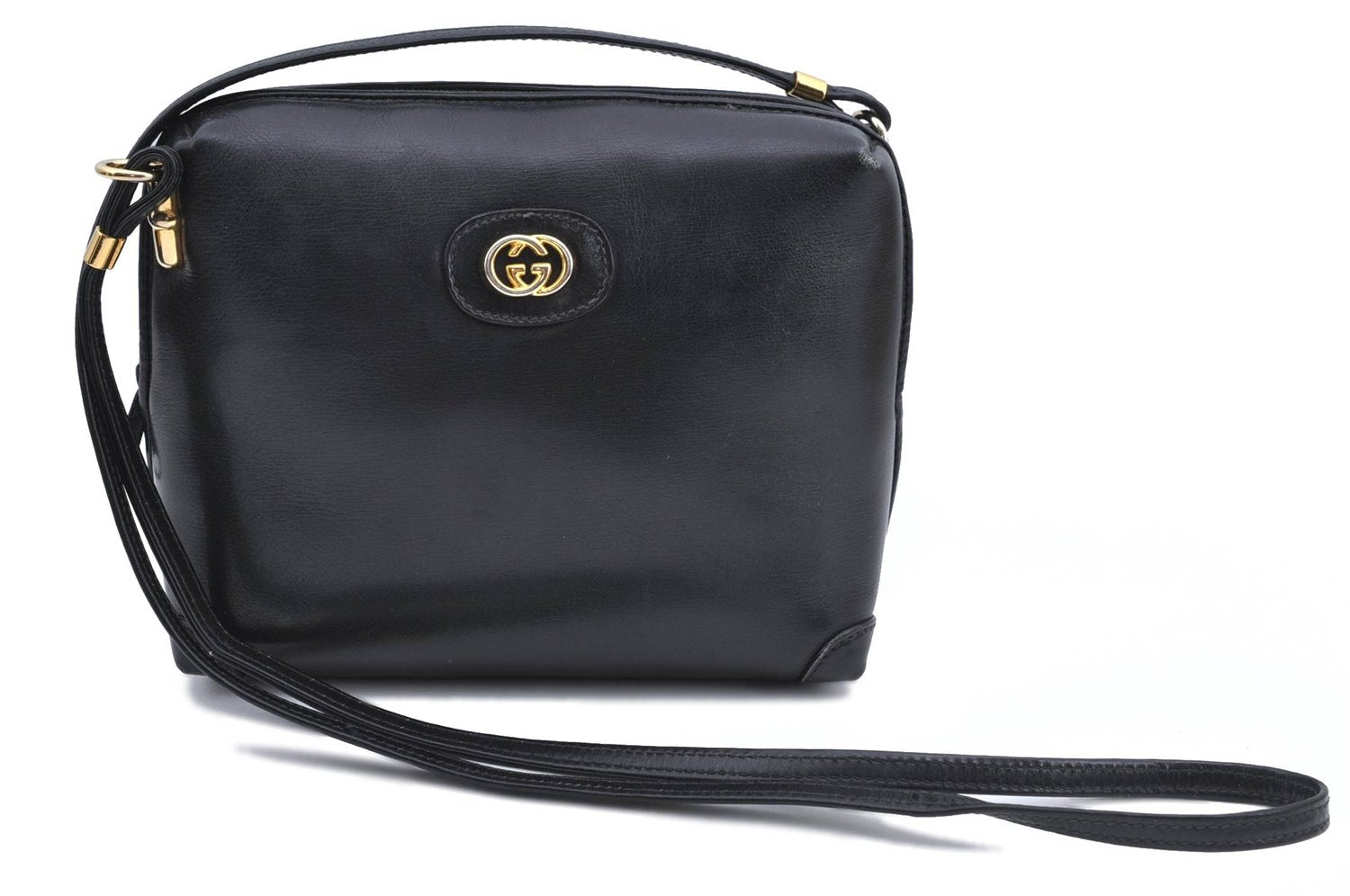 Authentic GUCCI Shoulder Cross Body Bag Purse Leather Black Junk H9382