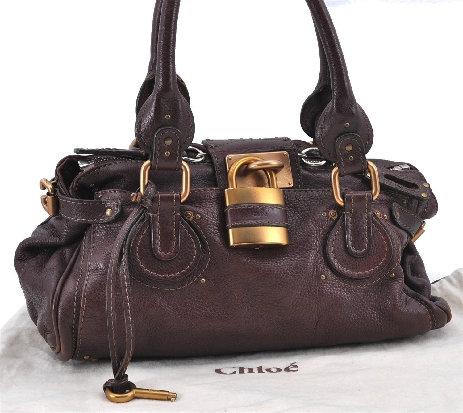 Authentic Chloe Paddington Leather Shoulder Hand Bag Brown H9383