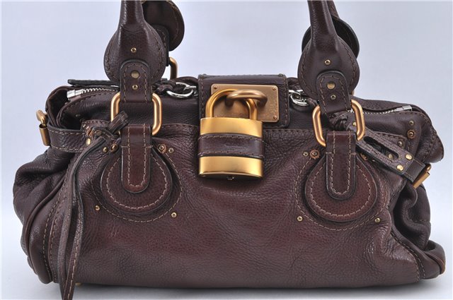 Authentic Chloe Paddington Leather Shoulder Hand Bag Brown H9383