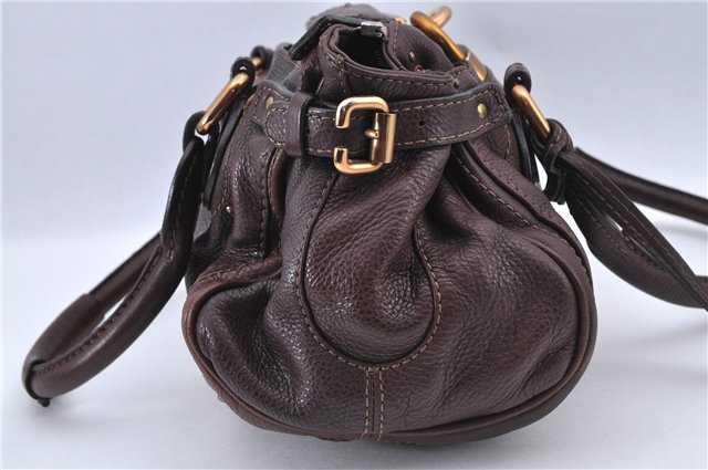 Authentic Chloe Paddington Leather Shoulder Hand Bag Brown H9383