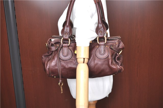 Authentic Chloe Paddington Leather Shoulder Hand Bag Brown H9383