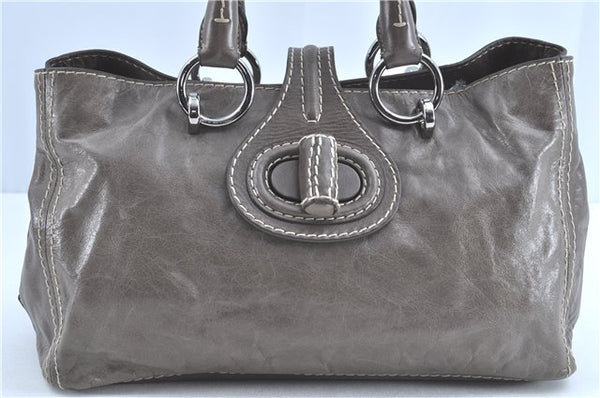 Authentic PRADA Leather Hand Tote Gray H9385