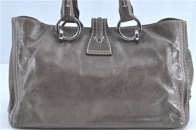 Authentic PRADA Leather Hand Tote Gray H9385