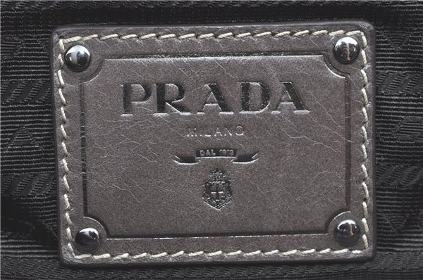 Authentic PRADA Leather Hand Tote Gray H9385