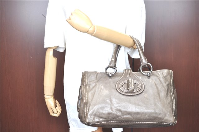 Authentic PRADA Leather Hand Tote Gray H9385