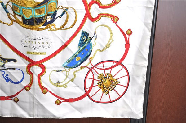 Authentic HERMES Carre 90 Scarf "SPRINGS" Silk White H9386