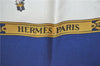 Authentic HERMES Carre 90 Scarf "LA PROMENADE DE LONGCHAMPS" Silk Blue H9388