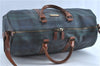 Auth POLO Ralph Lauren Vintage Check PVC Leather Travel Boston Bag Green H9397