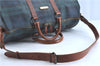 Auth POLO Ralph Lauren Vintage Check PVC Leather Travel Boston Bag Green H9397