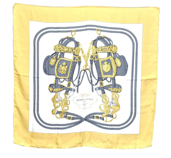 Authentic HERMES Carre 90 Scarf "Brides de Gala" Silk Yellow White H9403