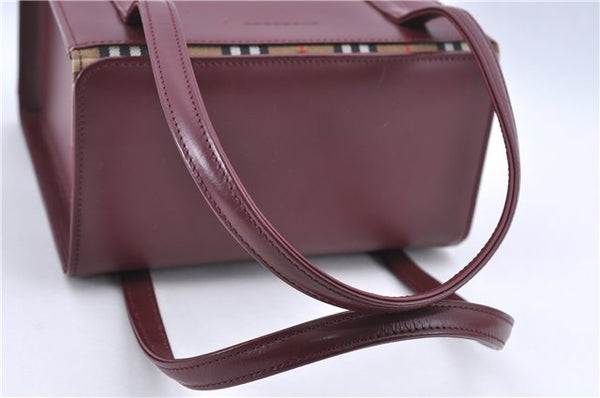 Authentic BURBERRY Vintage Leather Hand Bag Purse Bordeaux Red H9406