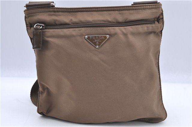 Auth PRADA Nylon Leather Shoulder Cross Body Bag Purse BT0420 Brown Khaki H9408