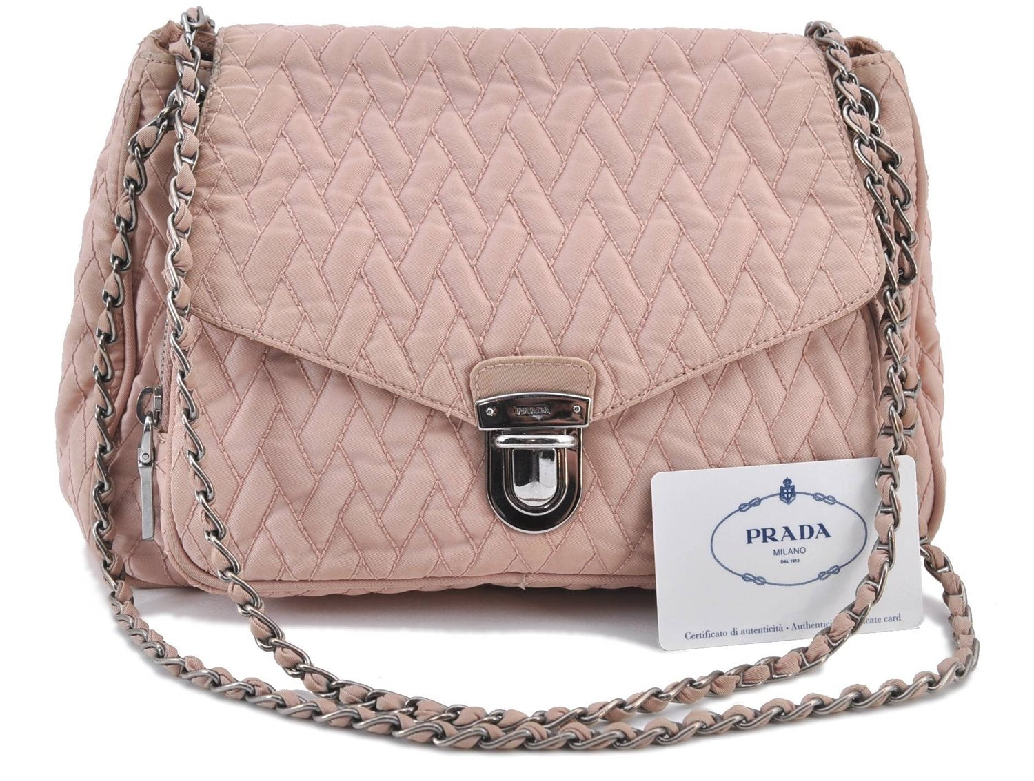 Authentic PRADA Nylon Chain Shoulder Bag Purse BR4612 Light Pink H9409