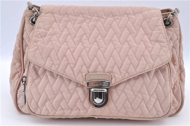 Authentic PRADA Nylon Chain Shoulder Bag Purse BR4612 Light Pink H9409