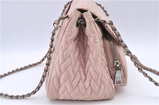 Authentic PRADA Nylon Chain Shoulder Bag Purse BR4612 Light Pink H9409