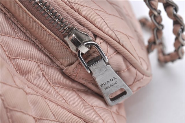 Authentic PRADA Nylon Chain Shoulder Bag Purse BR4612 Light Pink H9409