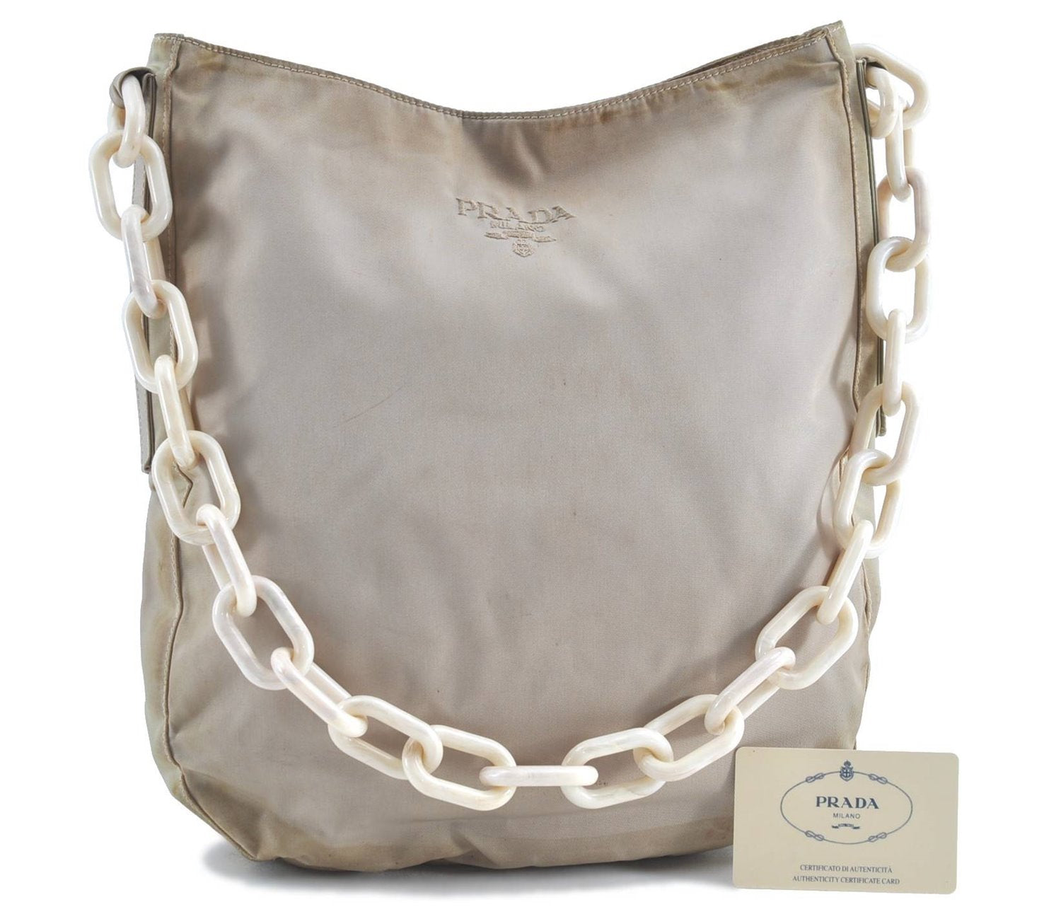 Authentic PRADA Nylon Plastic Chain Shoulder Bag B6430 Beige Ivory H9413