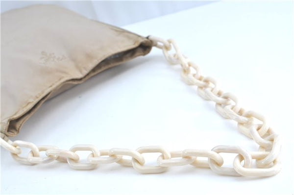 Authentic PRADA Nylon Plastic Chain Shoulder Bag B6430 Beige Ivory H9413