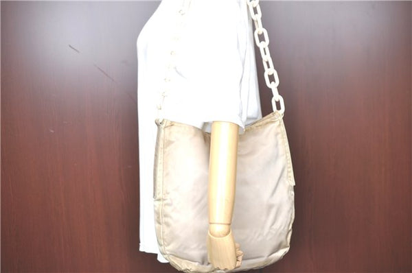 Authentic PRADA Nylon Plastic Chain Shoulder Bag B6430 Beige Ivory H9413