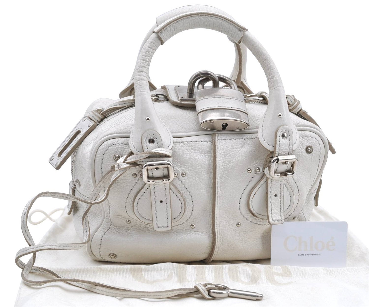 Authentic Chloe Paddington Leather Hand Bag Purse White H9414