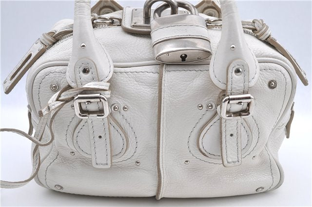 Authentic Chloe Paddington Leather Hand Bag Purse White H9414