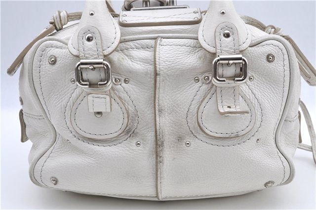 Authentic Chloe Paddington Leather Hand Bag Purse White H9414