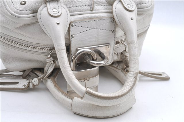 Authentic Chloe Paddington Leather Hand Bag Purse White H9414