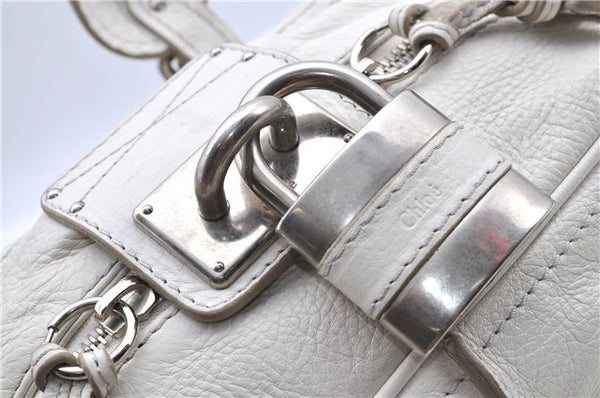 Authentic Chloe Paddington Leather Hand Bag Purse White H9414