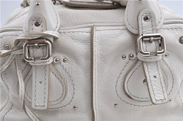 Authentic Chloe Paddington Leather Hand Bag Purse White H9414