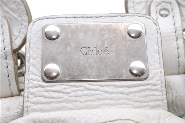 Authentic Chloe Paddington Leather Hand Bag Purse White H9414