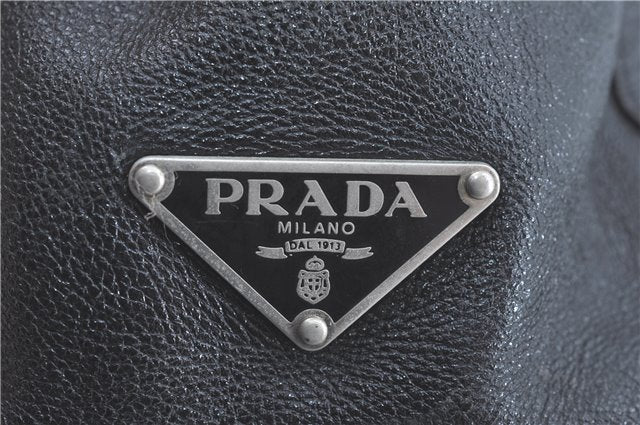 Authentic PRADA Leather Shoulder Hand Bag Purse Black H9417