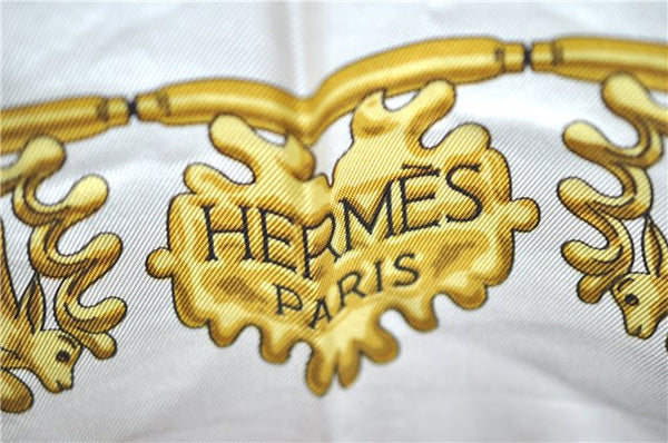 Authentic HERMES Carre 90 Scarf "LES CAVALIERS D`OR" Silk White H9420