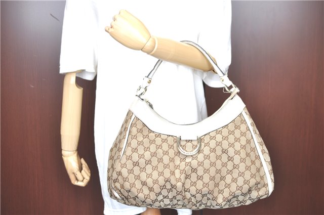 Authentic GUCCI Abbey Shoulder Hand Bag GG Canvas Leather 189833 Brown H9422