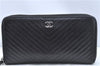 Authentic CHANEL Caviar Skin V Stitch Long Wallet Purse Black CC H9424