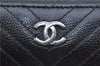 Authentic CHANEL Caviar Skin V Stitch Long Wallet Purse Black CC H9424