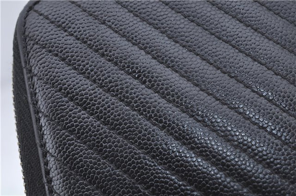 Authentic CHANEL Caviar Skin V Stitch Long Wallet Purse Black CC H9424