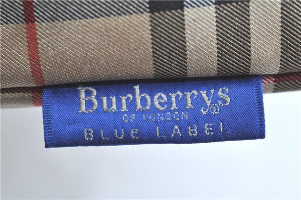 Authentic Burberrys BLUE LABEL Check Shoulder Tote Bag Nylon Leather Beige H9431