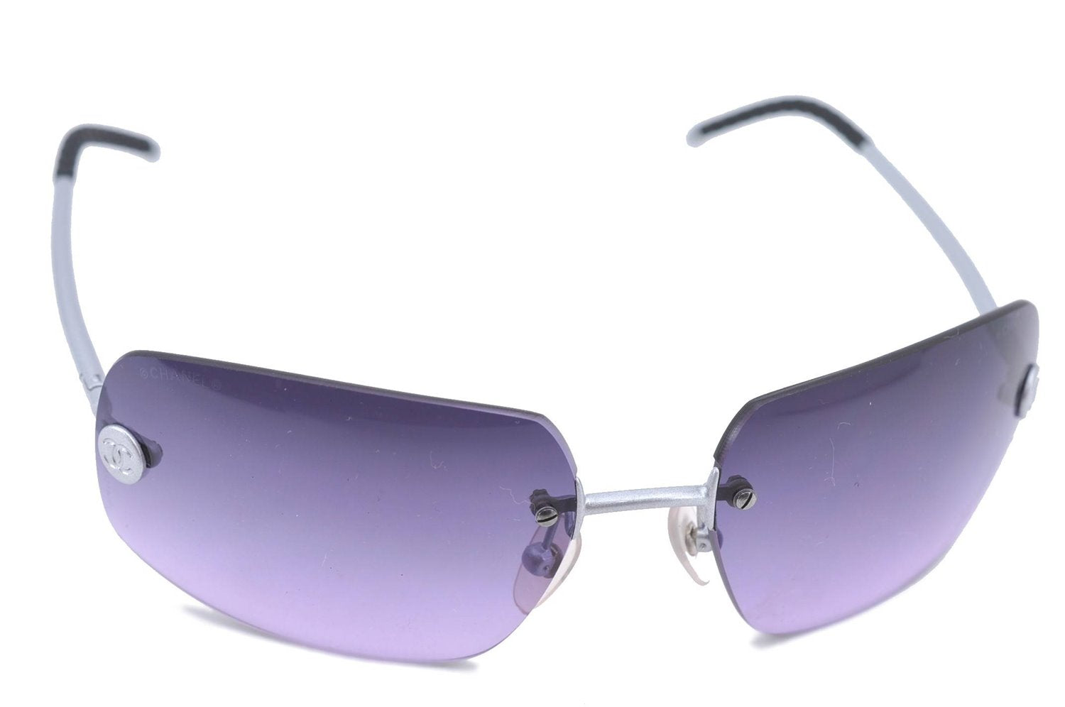 Authentic CHANEL Sunglasses Titanium CC Logos CoCo Mark Purple Silver H9434