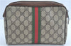 Authentic GUCCI Web Sherry Line Clutch Bag Pouch GG PVC Leather Brown Junk H9435