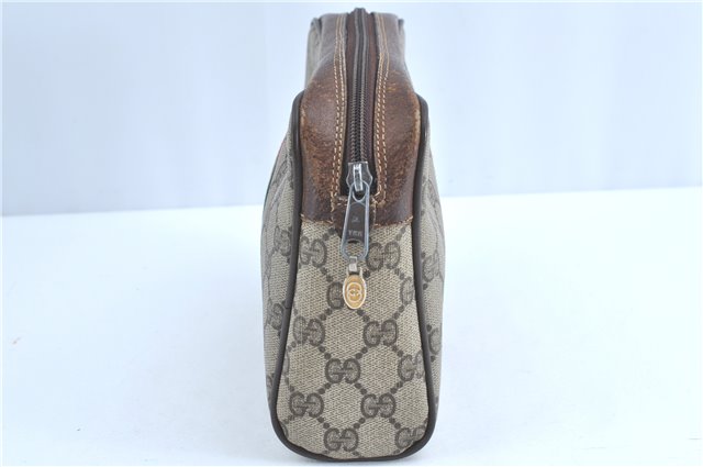 Authentic GUCCI Web Sherry Line Clutch Bag Pouch GG PVC Leather Brown Junk H9435