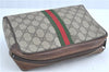 Authentic GUCCI Web Sherry Line Clutch Bag Pouch GG PVC Leather Brown Junk H9435