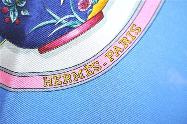 Authentic HERMES Carre 90 Scarf "Pourvu qu'on ait l'ivresse" Silk Blue H9436