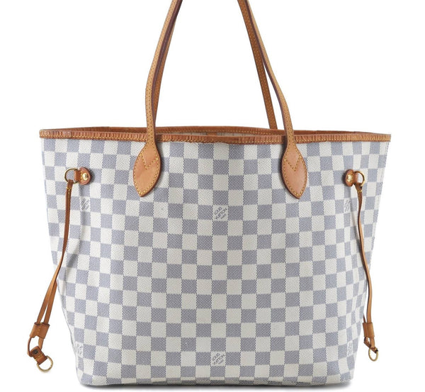 Authentic Louis Vuitton Damier Azur Neverfull MM Tote Bag N51107 LV H9438