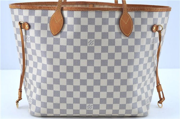 Authentic Louis Vuitton Damier Azur Neverfull MM Tote Bag N51107 LV H9438