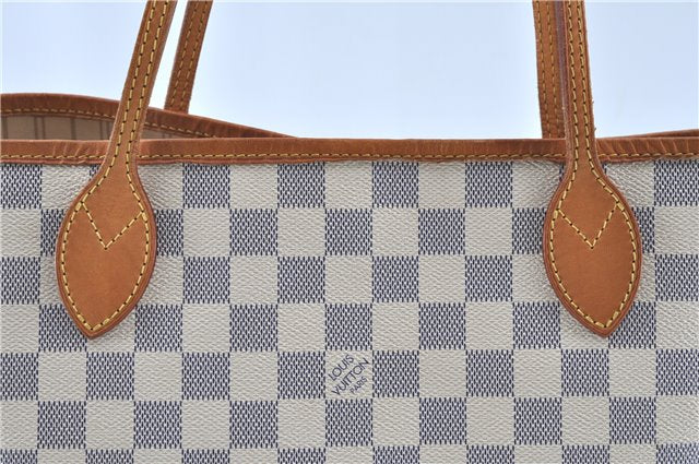 Authentic Louis Vuitton Damier Azur Neverfull MM Tote Bag N51107 LV H9438