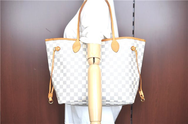 Authentic Louis Vuitton Damier Azur Neverfull MM Tote Bag N51107 LV H9438